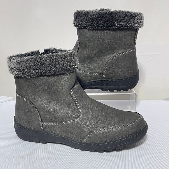 Khombu Boots Womens 10 Gray Faux Leather Side Zip Ankle Winter Snow - Picture 1 of 9